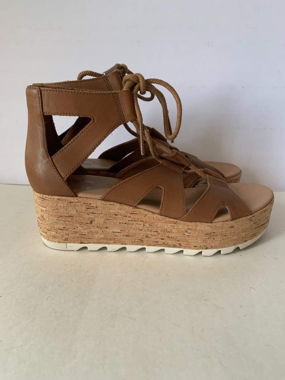 SOREL CAMERON LACE UP WOMENS PLATFORM SHOES SANDALS BROWN SIZE 8.5 WORN ONCE - Picture 8 of 14